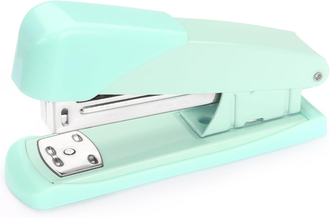 Green Office Desktop Stapler, 80 Staples, 20 Sheet Capacity, Vibrant Style